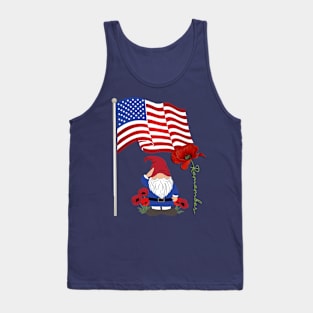 Gnome Lover, American Flag & Poppy Flowers Patriotic Tank Top